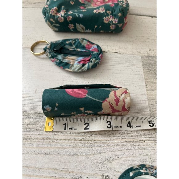 Small zippered green floral bag with matching key chain/change purse, lipstick - Picture 6 of 10